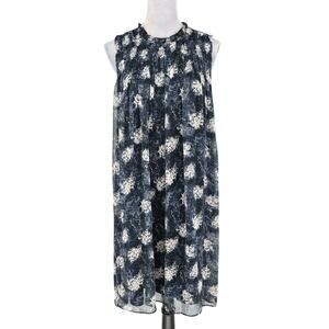 Joie Dress Womens Large Blue Beige Floral Pleated Chiffon Lined Career Party